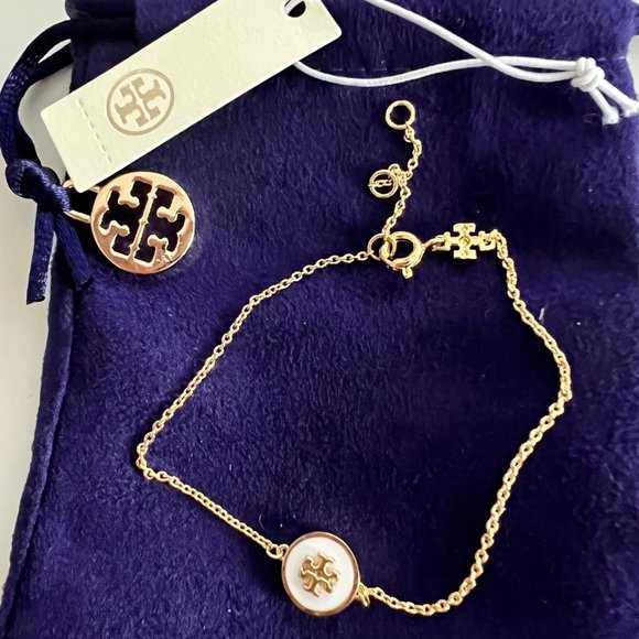 Tory Burch Kira Enamel Chain Bracelet BLACK or IVORY - Picture 13 of 16